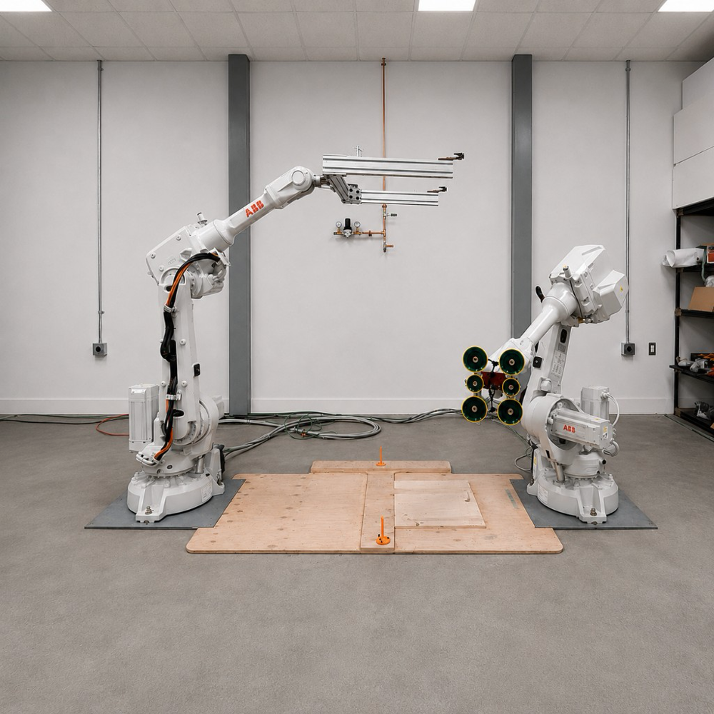 Two ABB IRB 2600 industrial robots
